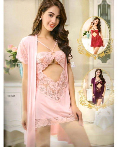 3 Pcs Sexy Short Nighty - 6513