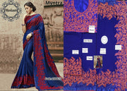 Myntra Embroidered Chiffon Saree 2019-Blue(Replica)(Unstitched)
