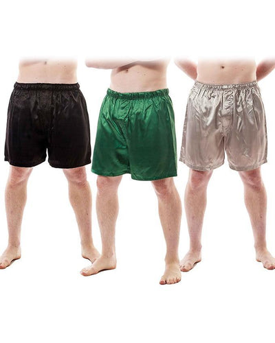 Pack Of 3 Solid Silk Boxer For Men's - Sb01-Bk,Gr,Sl