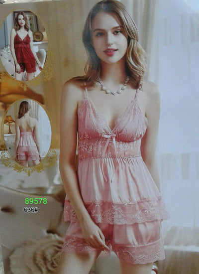 2 Pcs Sexy Short Nighty - Pink