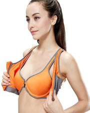 Ladies Jogging Bra - Sports Bra - Orange Zipper Sports Bra - Padded Sports Bra