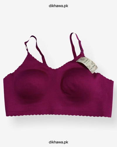 Self Design Cotton Single Padded Bra - Maroon- 2021