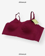 Self Design Cotton Single Padded Bra - Maroon- 2021