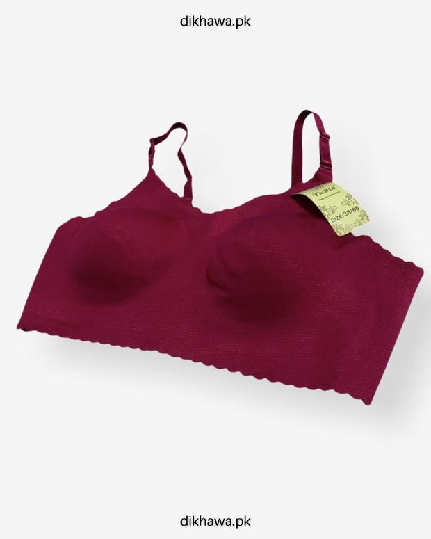 Self Design Cotton Single Padded Bra - Maroon- 2021