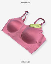 Self Design Cotton Single Padded Bra - Pink- 2021