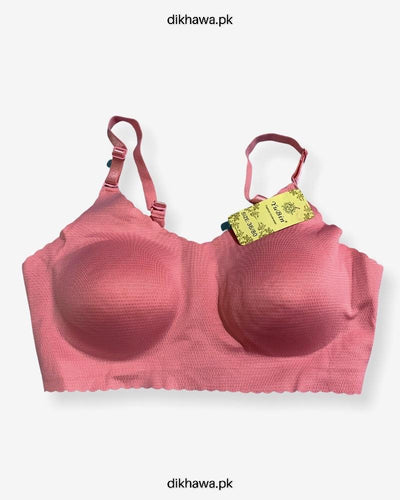 Self Design Cotton Single Padded Bra - Pink- 2021